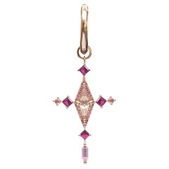The Padparadscha and Ruby Cross - 14kt Rose Gold Drop Hoop Earring