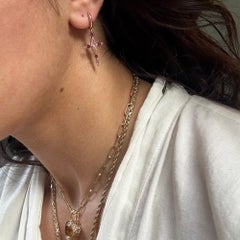 The Padparadscha and Ruby Cross - 14kt Yellow Gold Drop Hoop Earring