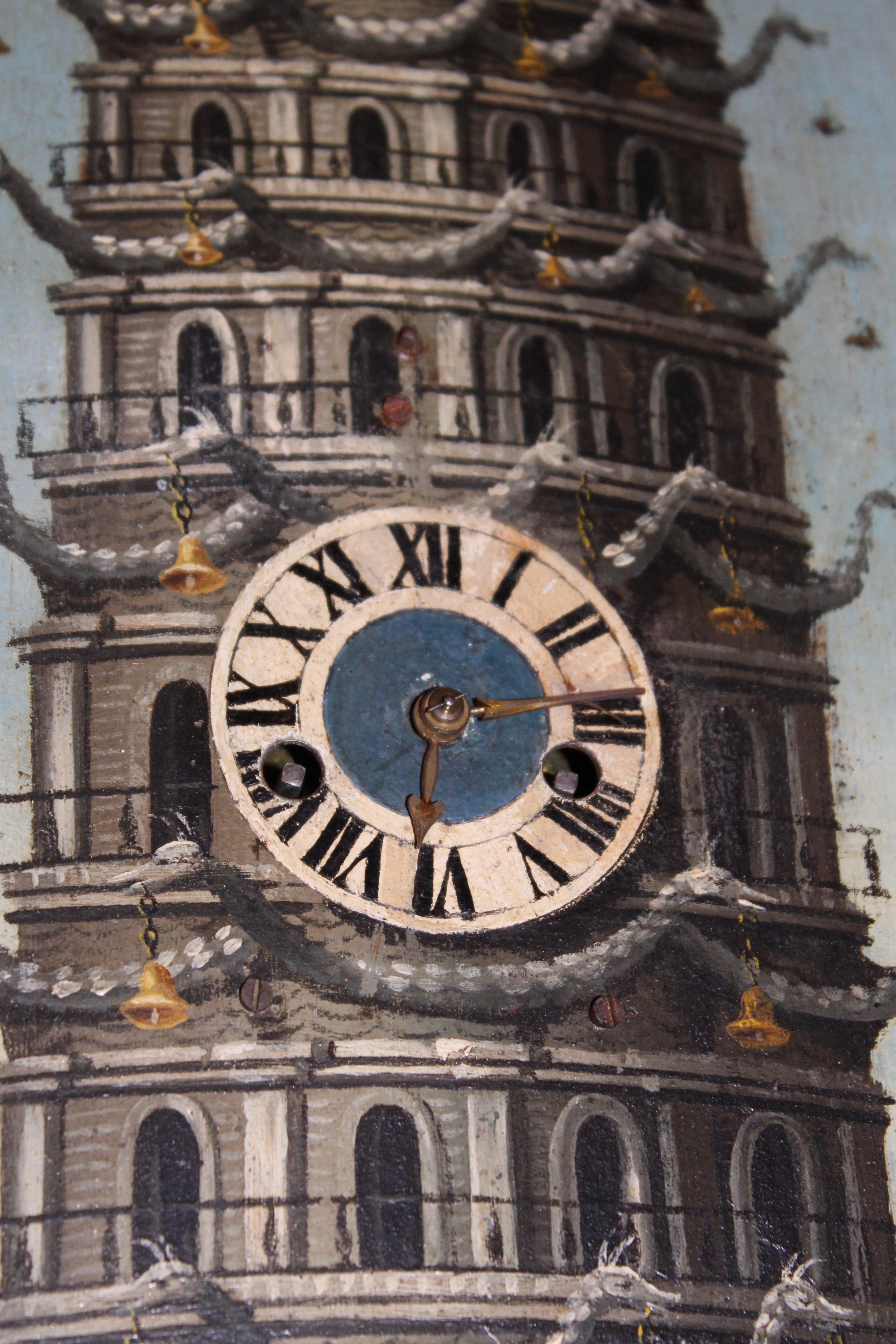 Pagoda at Nanking, Oil on Tin, with Fitted Chiming Clock, China, circa 1810 For Sale 3