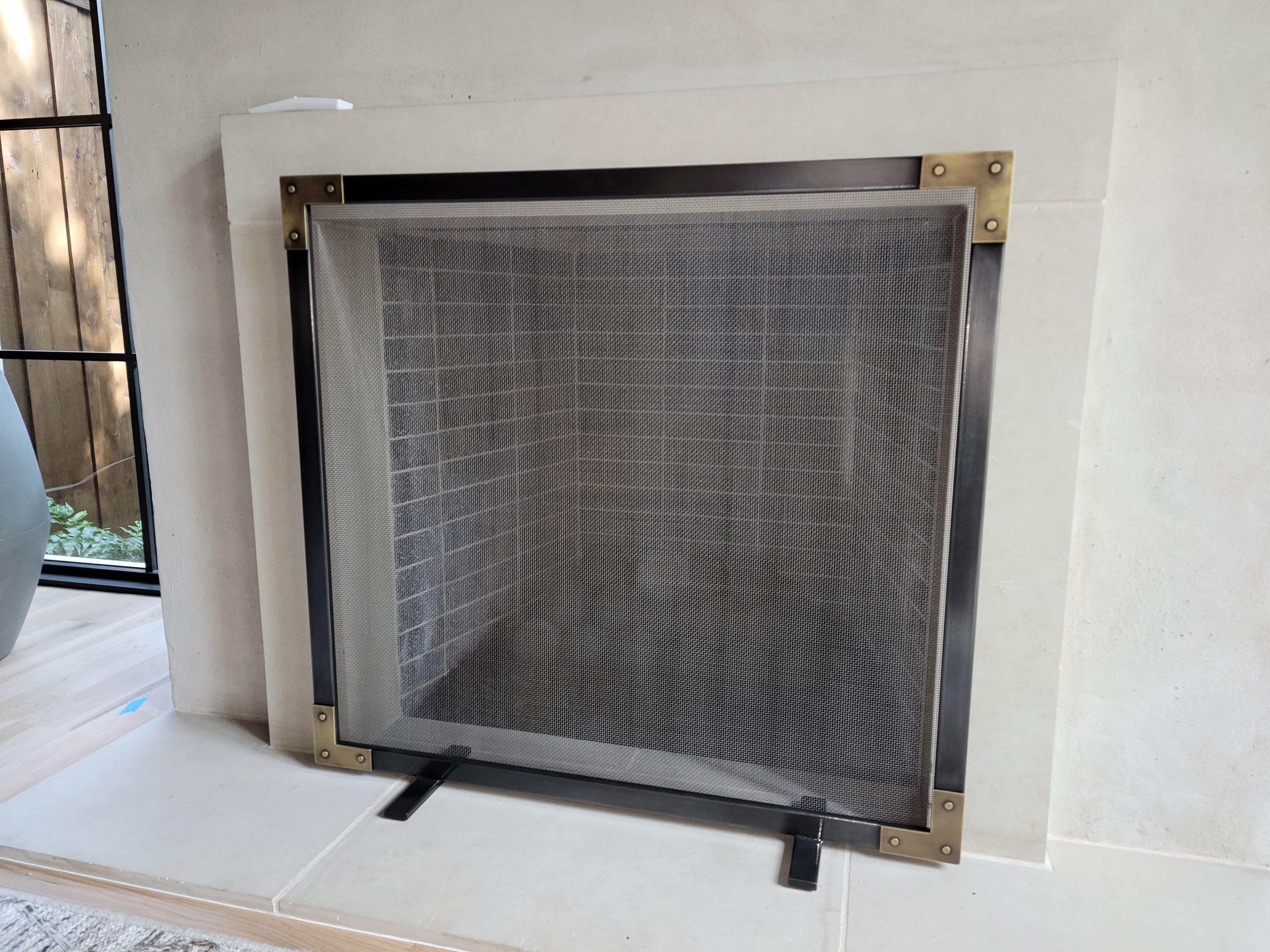American The Pagosa Brass & Iron Fire Screen by Betzinger Designs For Sale
