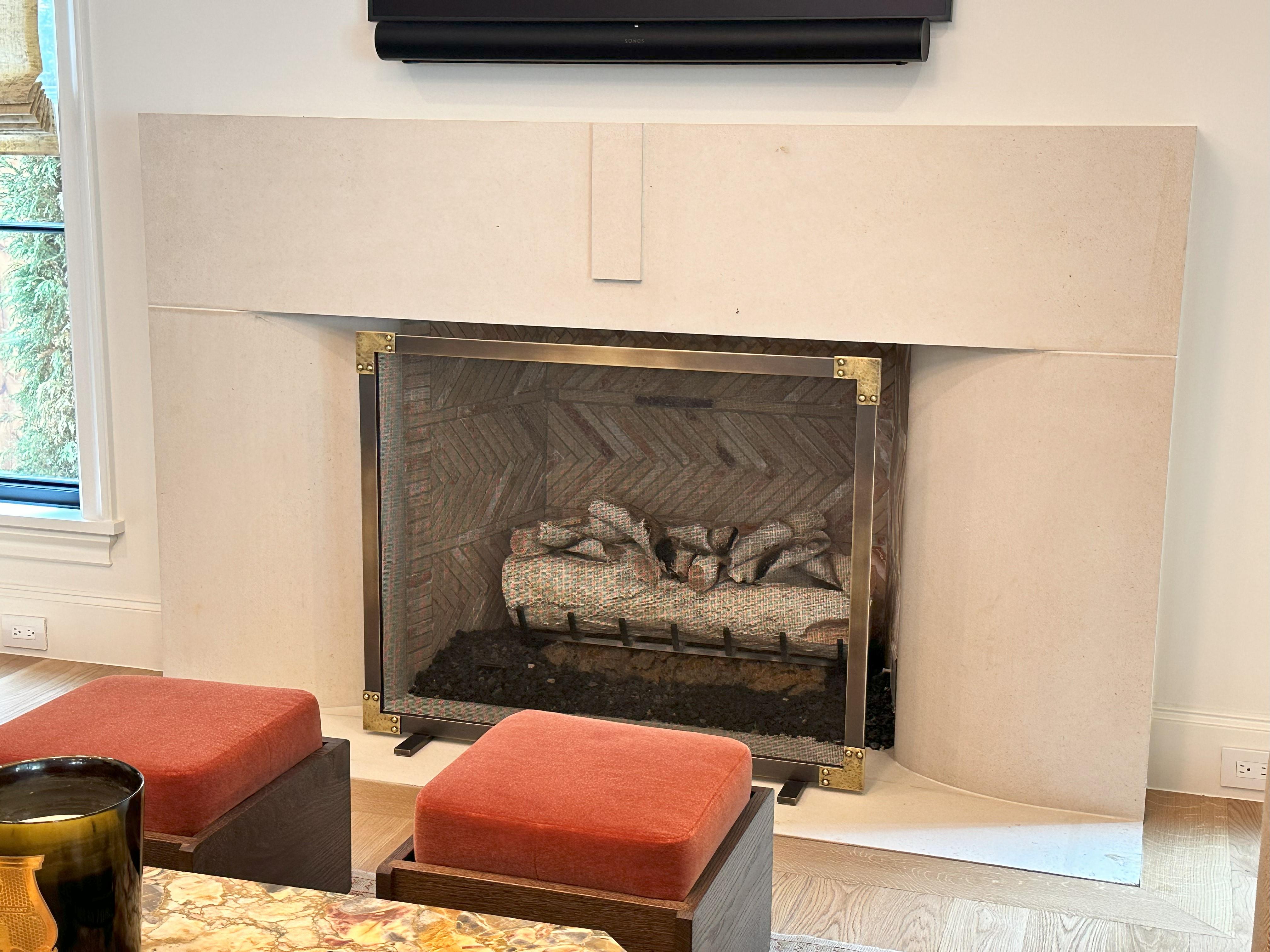 Contemporary The Pagosa Brass & Iron Fire Screen by Betzinger Designs For Sale