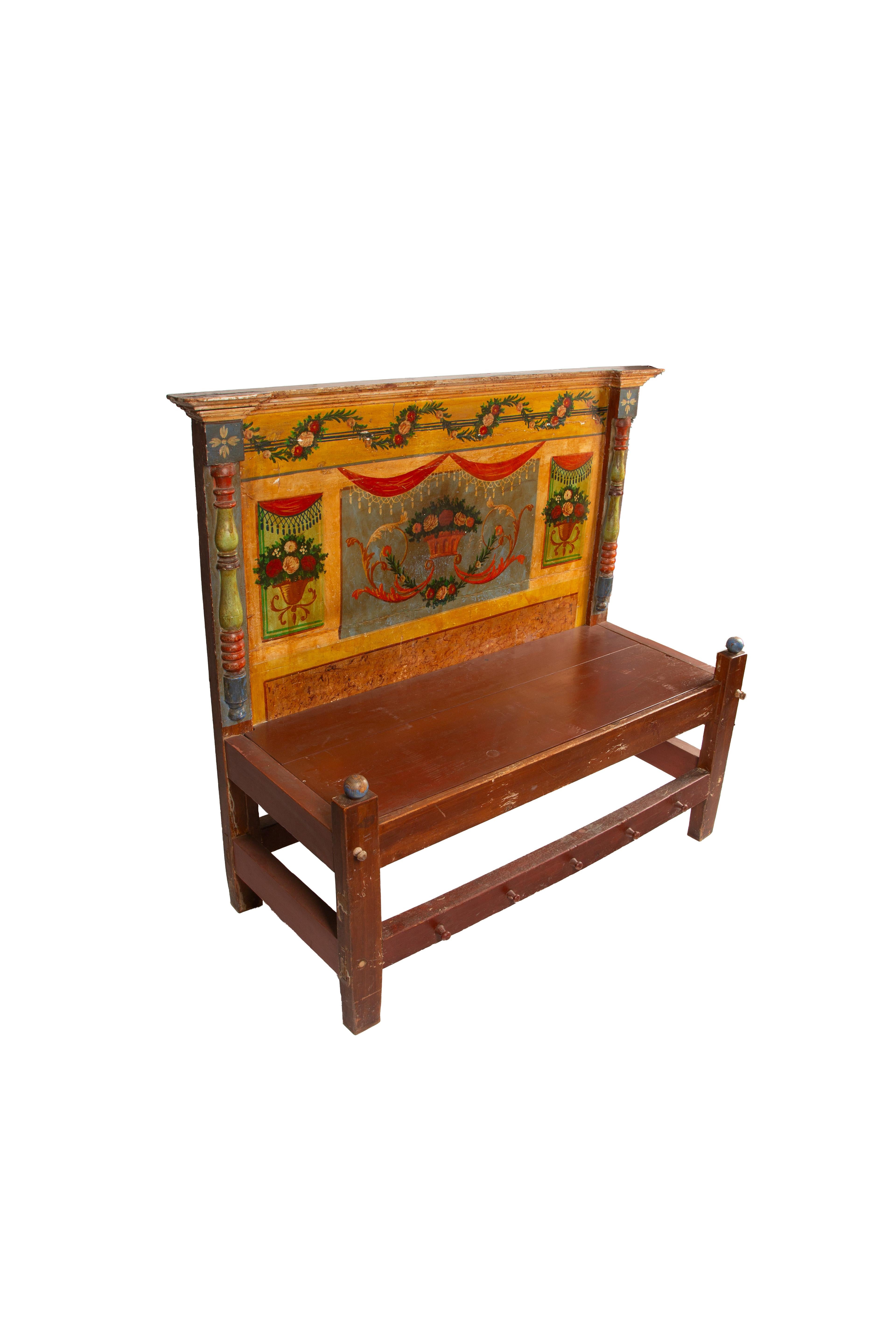 19th Century The Painted Garden: 19th-Century Venetian Storybook Bench For Sale