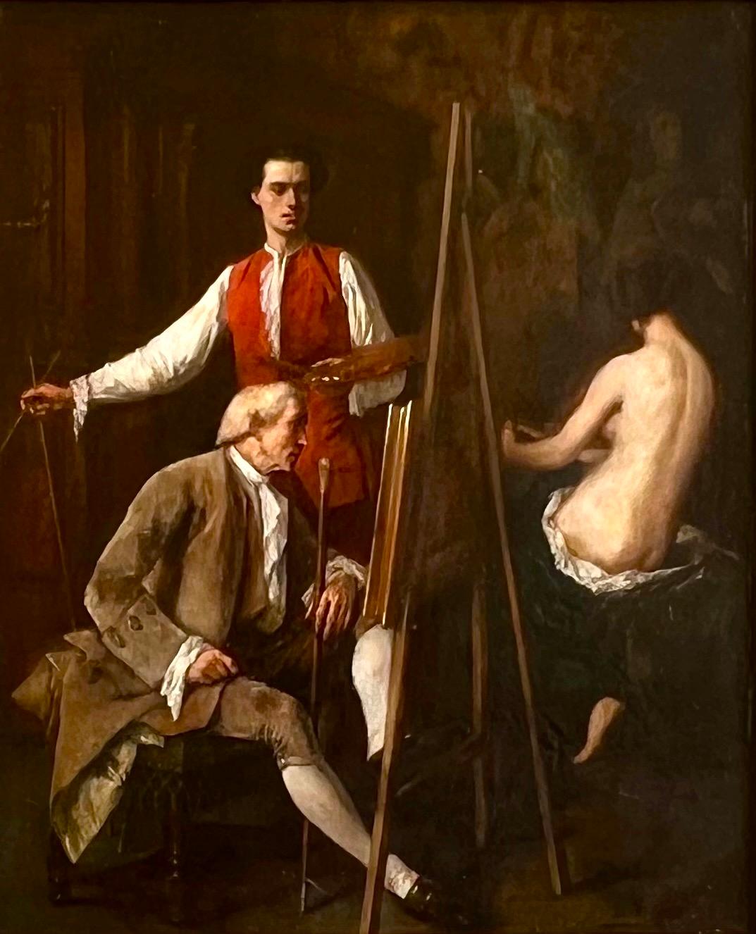 Oil on panel signed in the lower right corner and presented in a period frame measuring 21