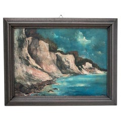 Vintage The painting "Cliff", Scandinavia, early XXcentury