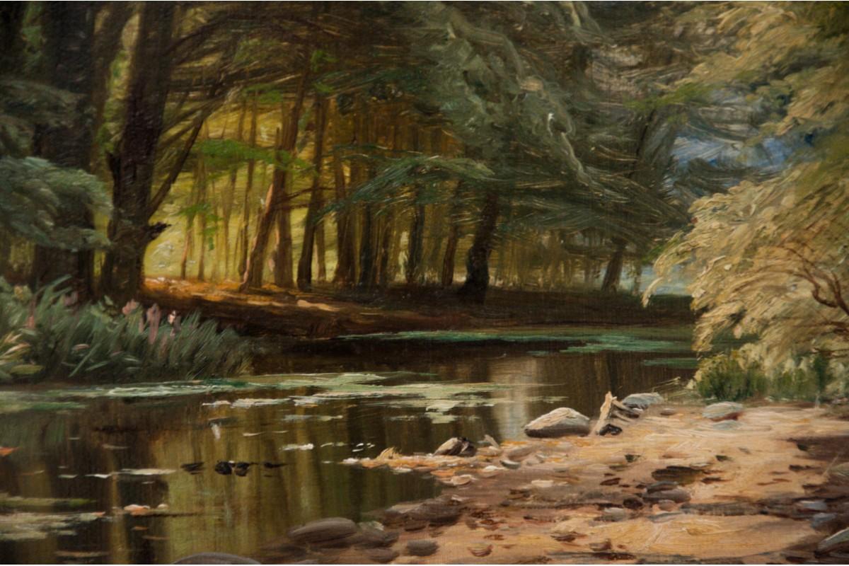 Scandinave Le tableau « Paysage forestier » réf. August Jacobsen, huile sur toile. en vente