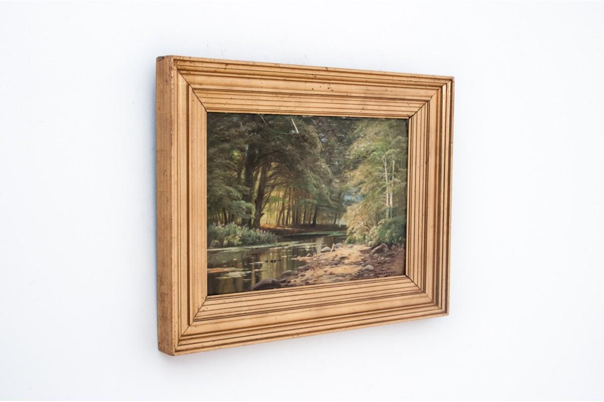 Toile Le tableau « Paysage forestier » réf. August Jacobsen, huile sur toile. en vente