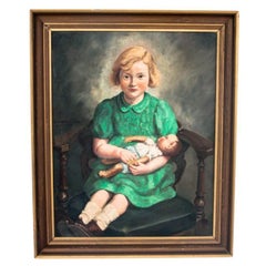 The painting "Portrait of a little girl holding a doll". Jörgen Windfeld-Schmidt