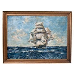 Vintage The painting "Sailing ship on the high seas". early XX century