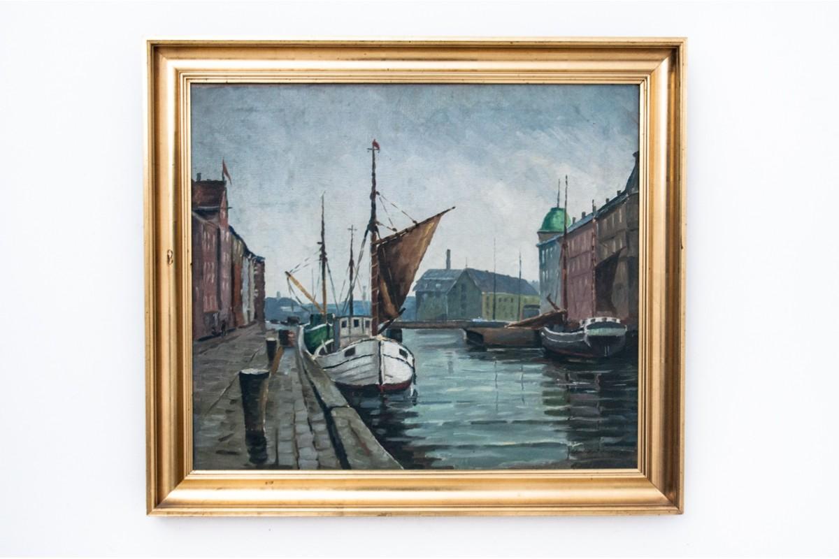 The picture is painted with oil paint on canvas.
Origin : Scandinavia 
Author : Signed : Chr. Mortensen
Dimensions:
Frame: height 69 cm / width 78 cm
Image: height 56 cm / width 65 cm