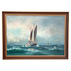 Retro The painting "Ships on the high seas", mid XX cenury