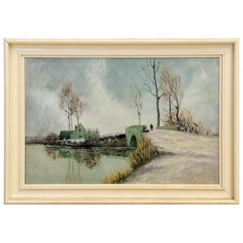 Painting "Snow-Covered Road", Scandinavia, Early 20th Century For Sale