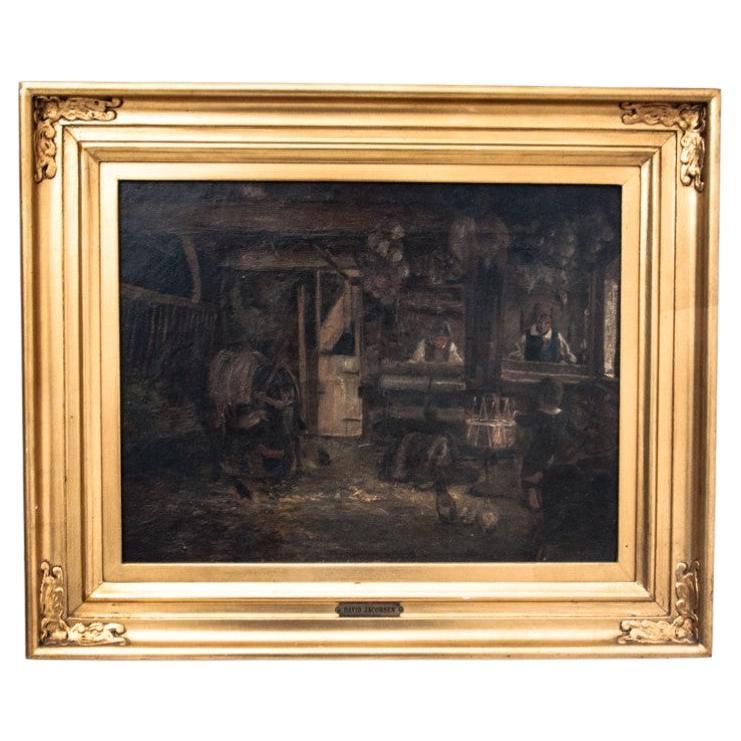 Le tableau « The Weavers », huile sur toile, signé David Jacobsen.