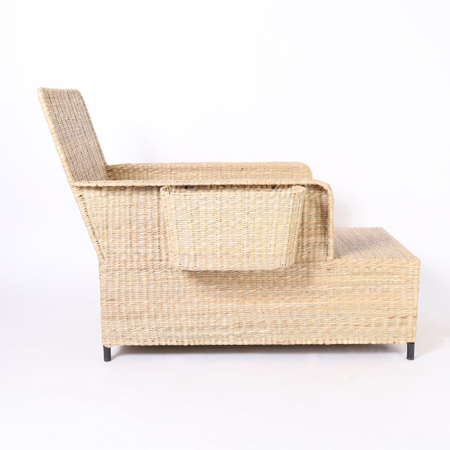 Hand-Woven The Palm Beach Chaise Lounge with Magazine Racks from the FS Flores Collection For Sale