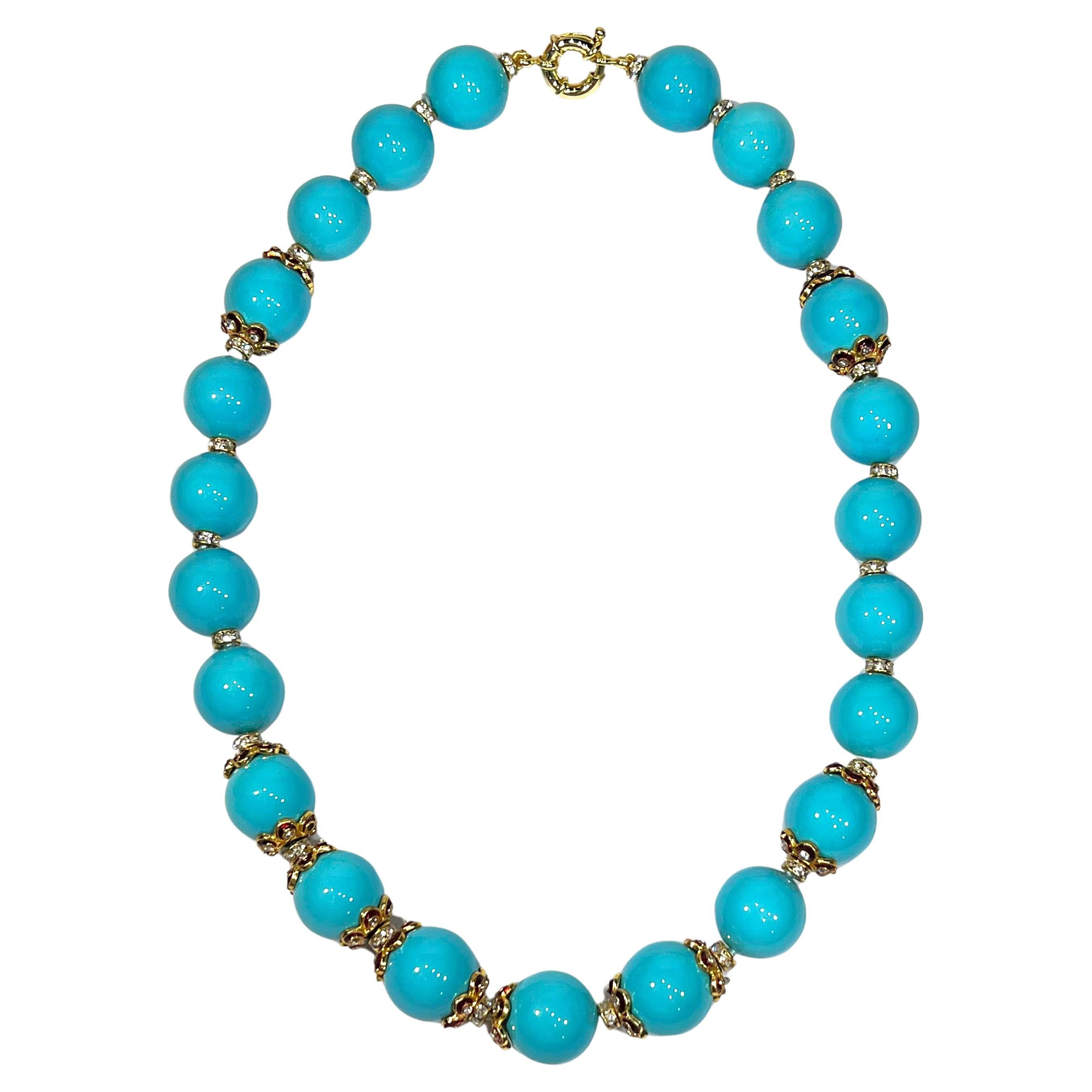 The Palm Beach Costume Jewelry Turquoise Bead Look Necklace by Clive Kandel