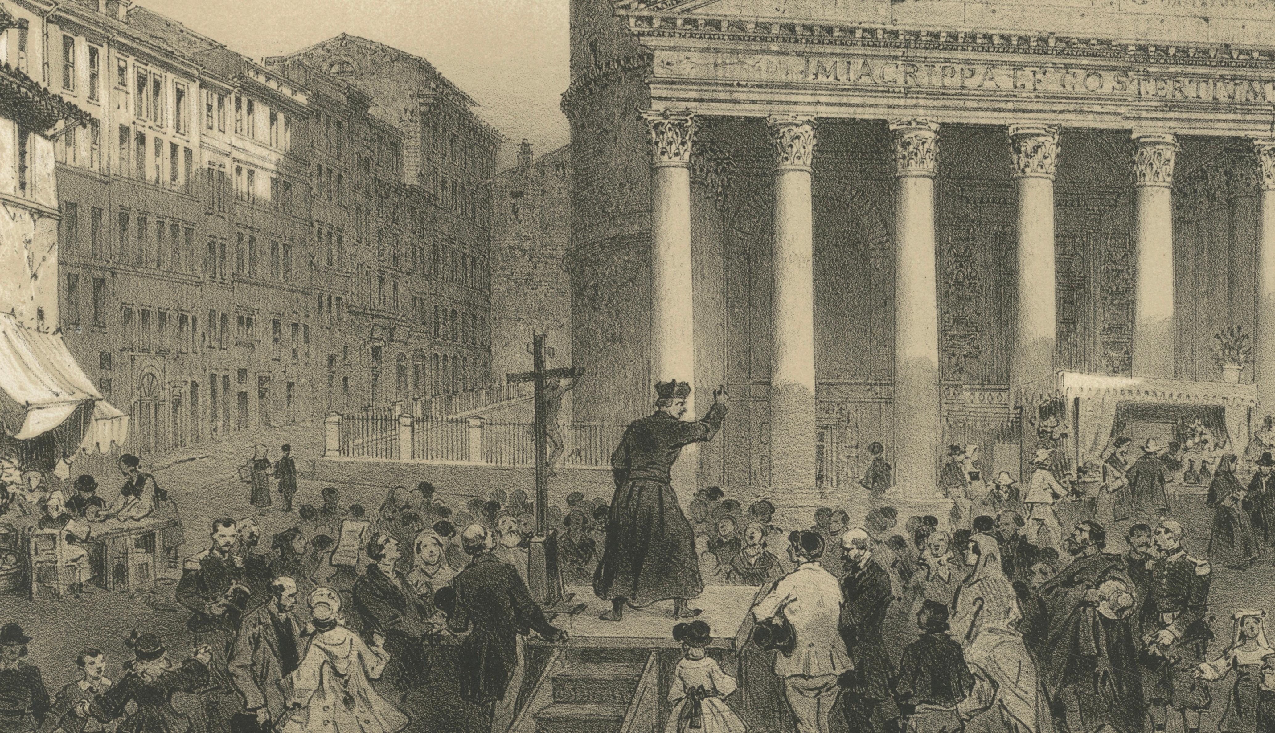 The Pantheon and Piazza della Rotonda, Rome – Benoist 1869 Lithograph
