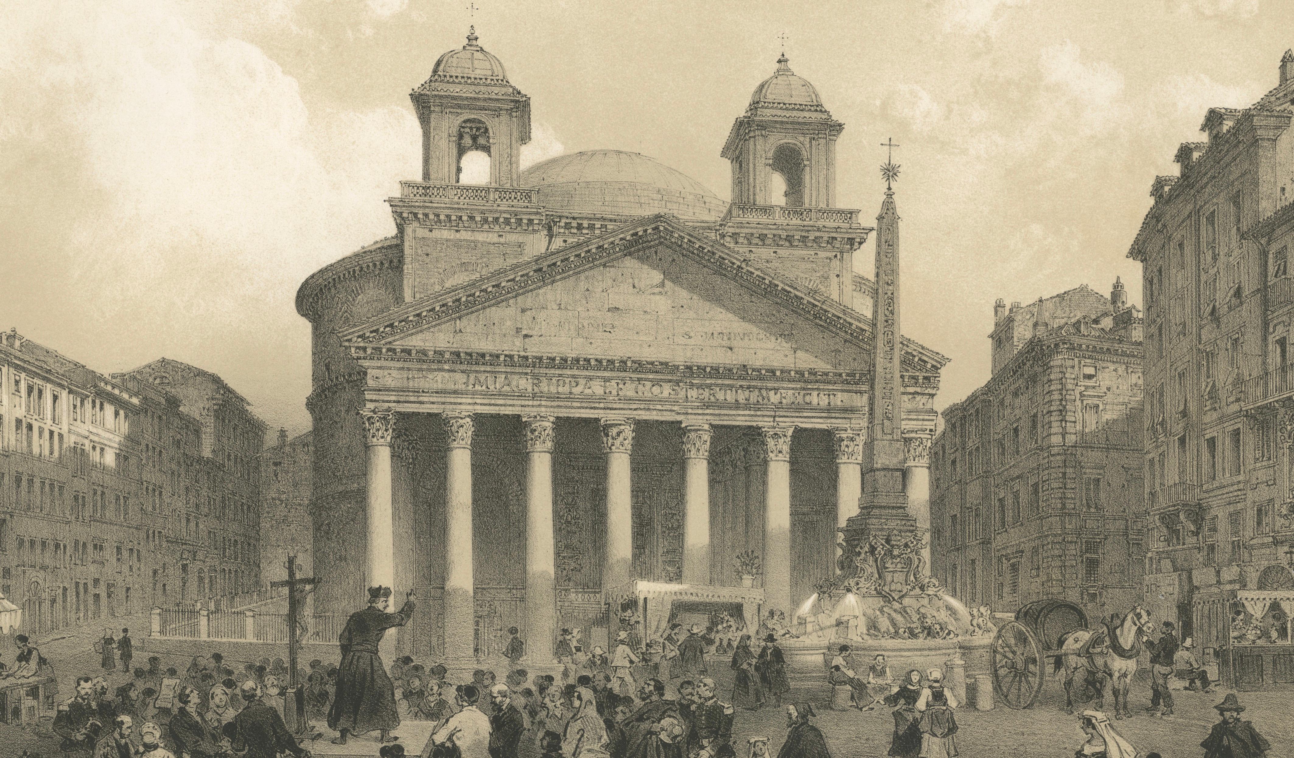 The Pantheon and Piazza della Rotonda, Rome – Benoist 1869 Lithograph