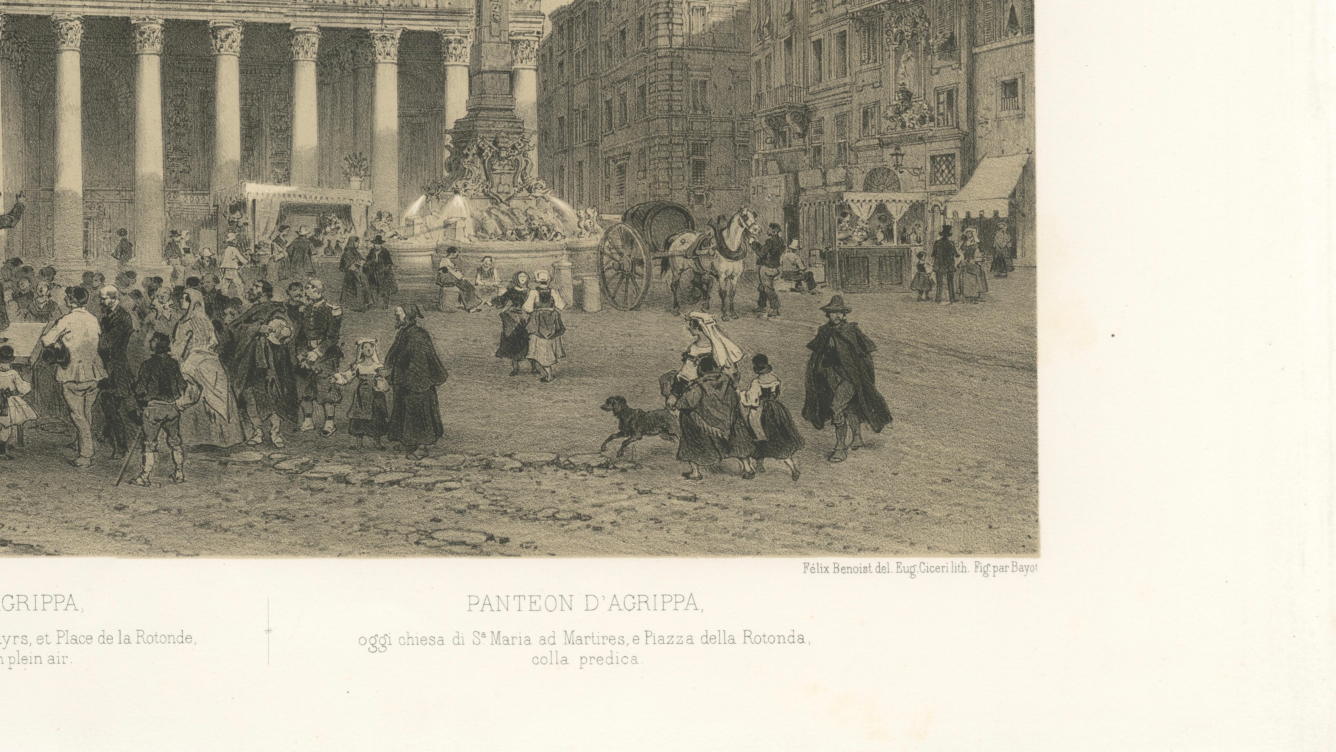The Pantheon and Piazza della Rotonda, Rome – Benoist 1869 Lithograph