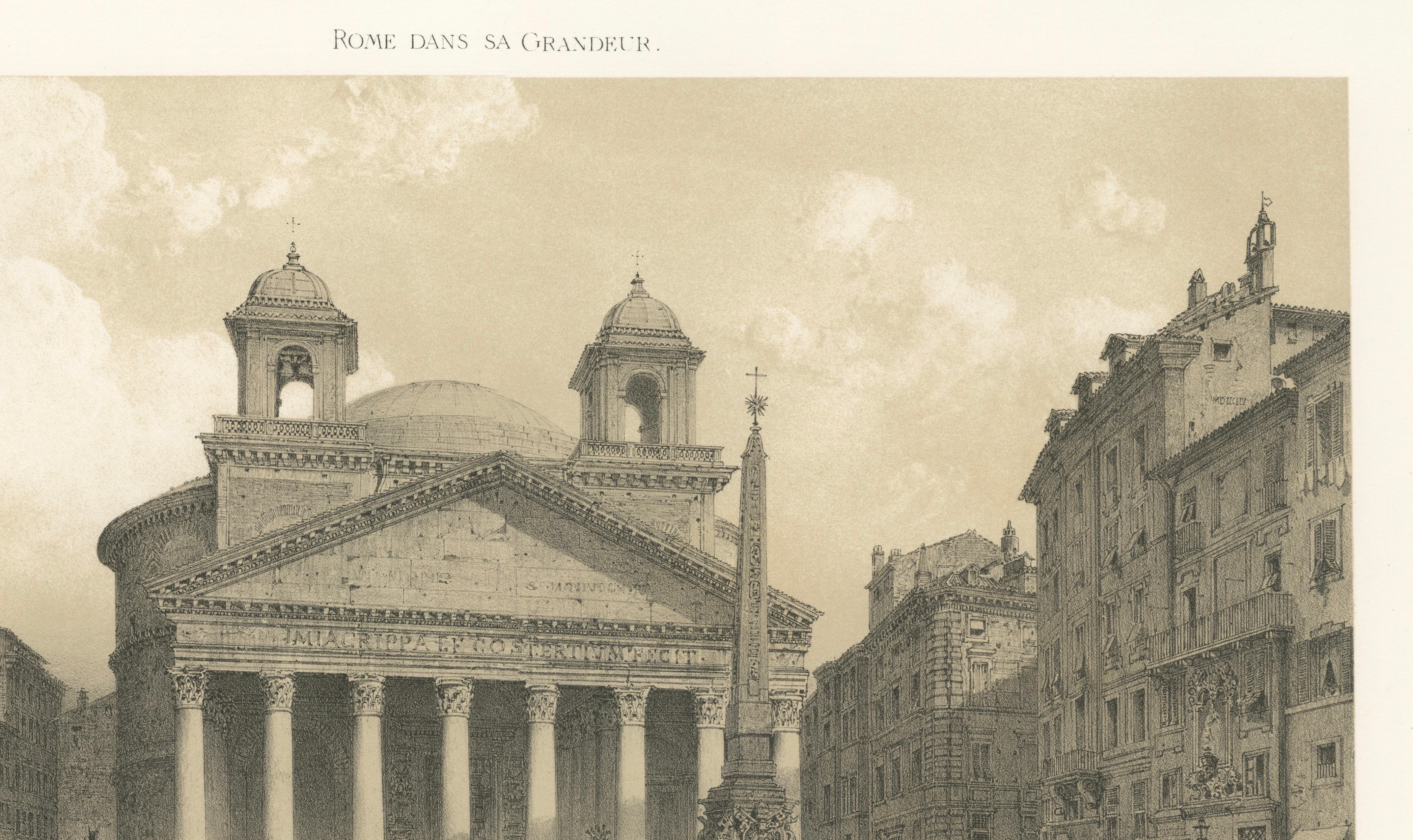 The Pantheon and Piazza della Rotonda, Rome – Benoist 1869 Lithograph