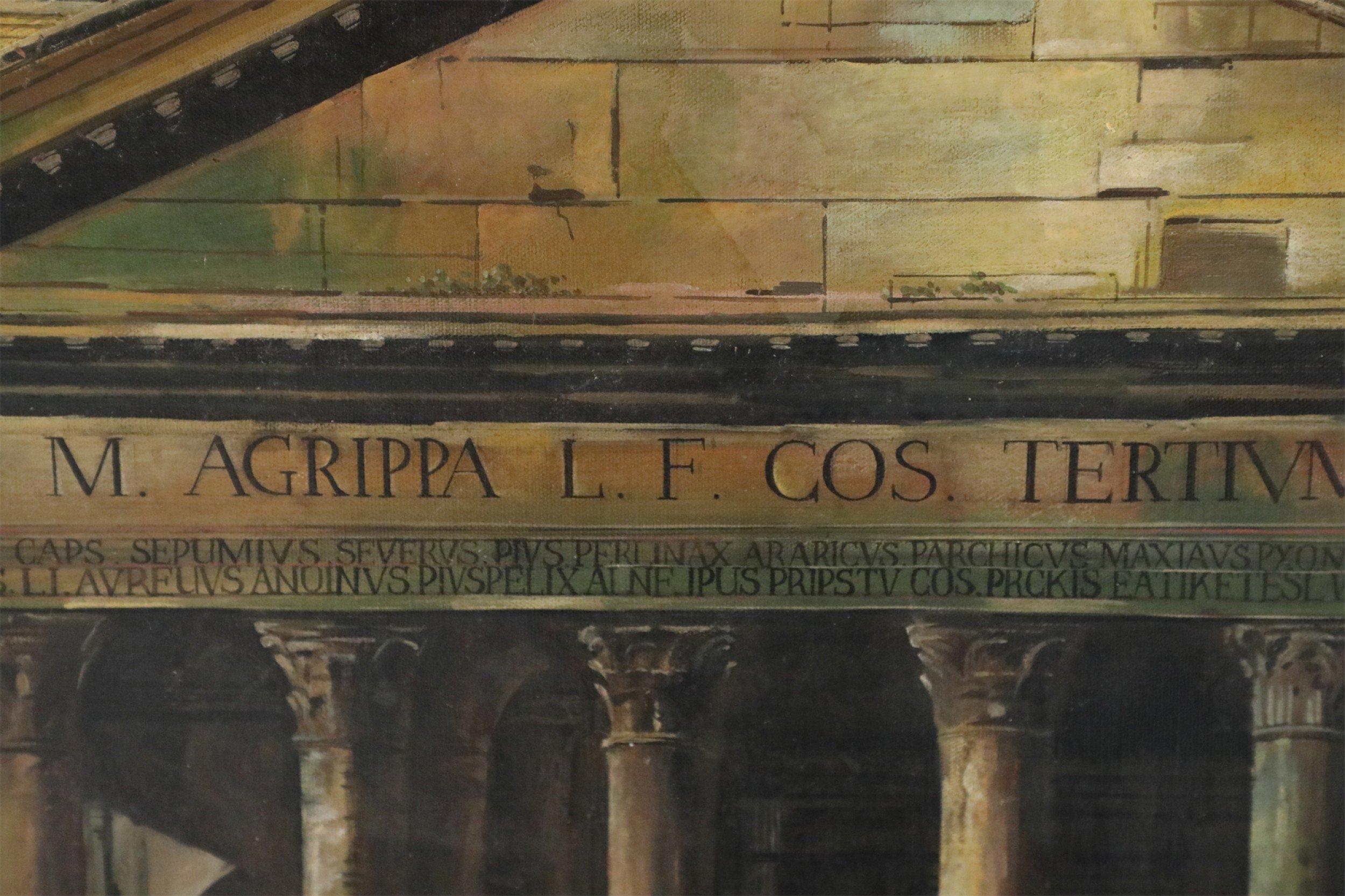 Il Pantheon nella Roma del XVIII secolo Pittura a olio su tela In condizioni buone in vendita a Queens, NY