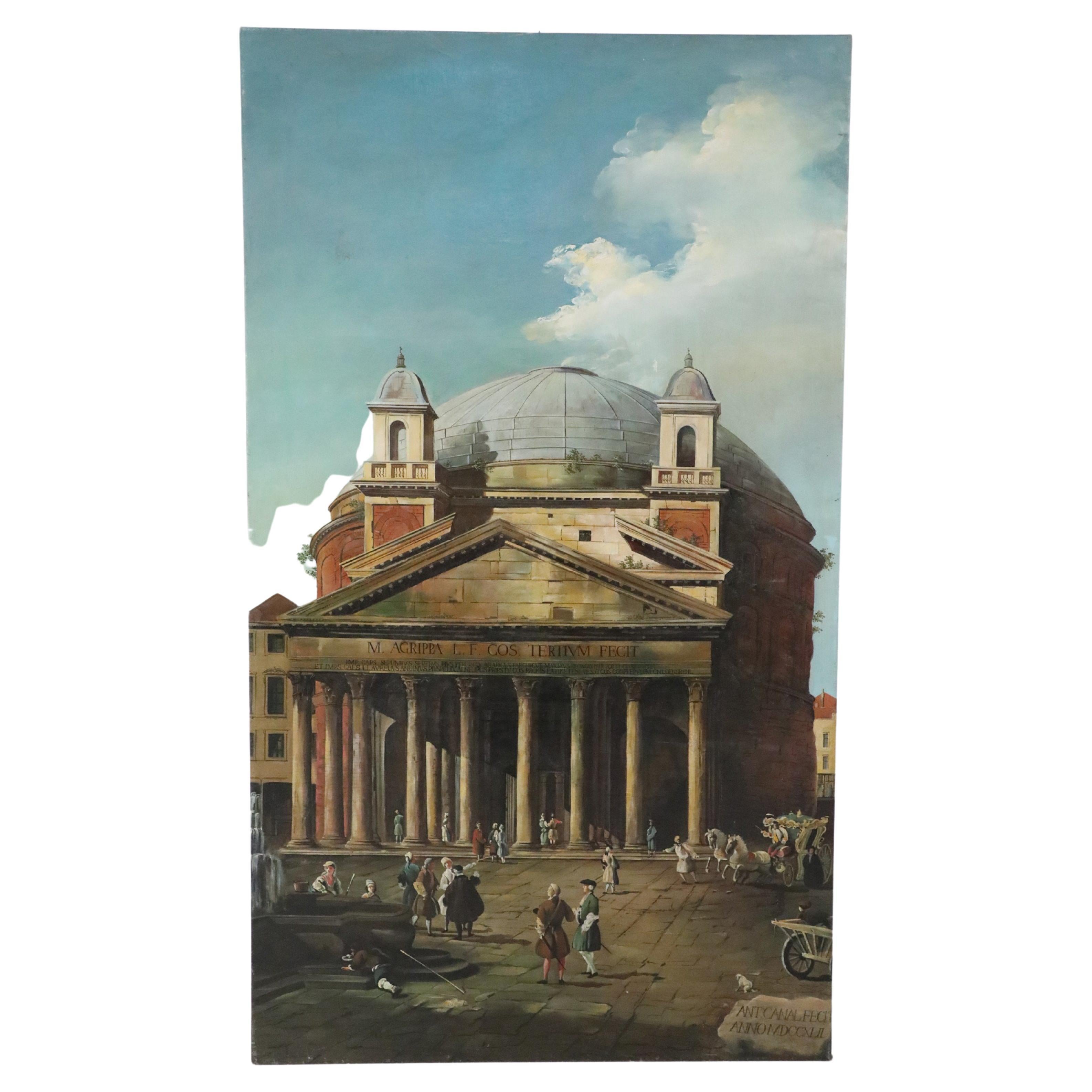 Peinture à l'huile sur toile du 18ème siècle représentant le Panthéon de Rome