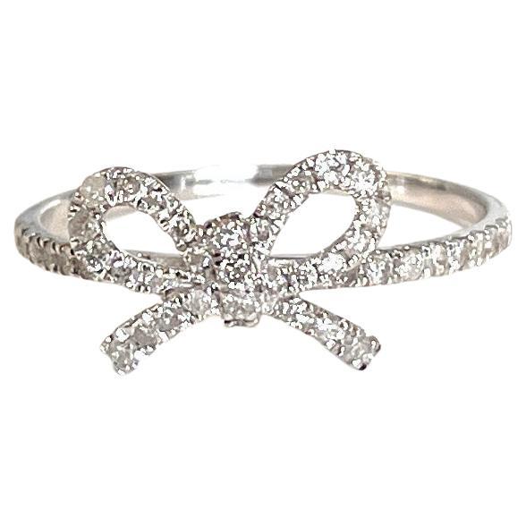 "The Papillan" Diamond Bow Ring in 14K White Gold For Sale