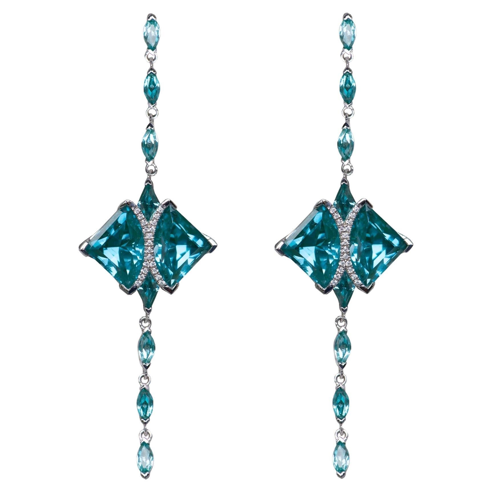 The Paraiba Eagle Ray Earrings, Limited Edition, 10kt White Gold For Sale