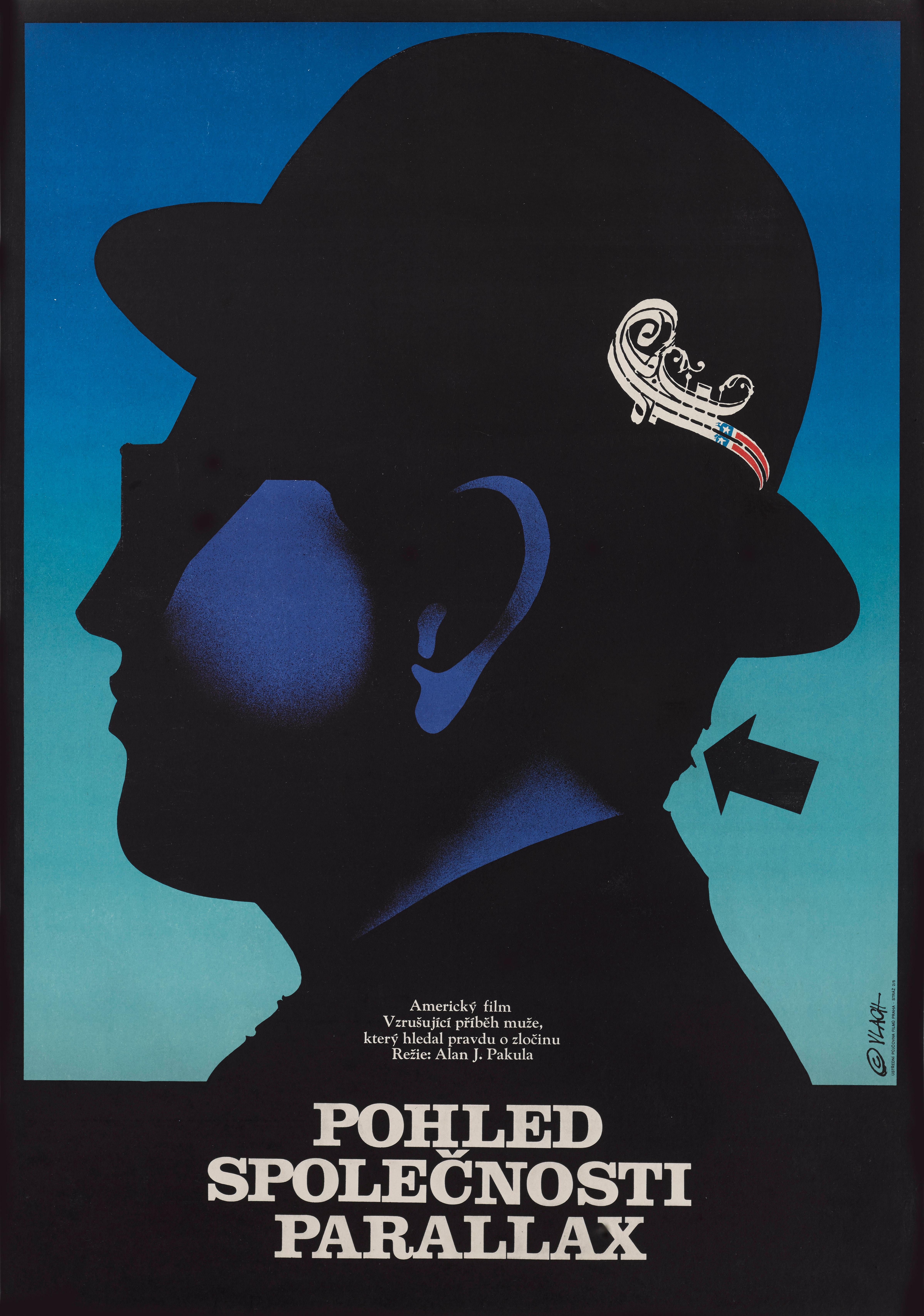 Original Czech film poster for the 1974 thriller The Parallax View.
This film starred Warren Beatty and was directed by Alan J. Pakula.
This poster was created by the Czech artist Zdenek Vlach (1942-1999) and was used for the films first Czech