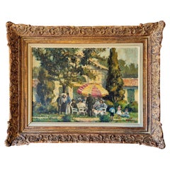 The Parasol, peinture impressionniste, signée KP, début du 20e siècle