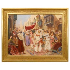 The Party Painting, Hand-Painted Rococo Style, Late 20th Century, USA