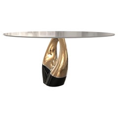 Table de salle à manger ou d'entrée ronde « The Passione » en bronze et acier inoxydable