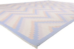 The Pastel Chevron Horizon: Vintage Indian Dhurrie Masterpiece of Quiet Elegance