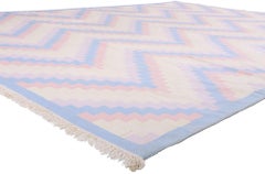 The Pastel Rhythm: A Vintage Indian Dhurrie Masterpiece of Nordic Calm