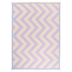 The Pastel Rhythm: A Vintage Indian Dhurrie Masterpiece of Nordic Calm