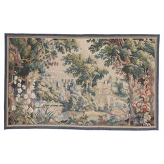 The Pastoral Chateau: A Verdant Chinese Aubusson Tapestry of Baroque Reverie Vintage The Pastoral Chateau: A Verdant Chinese Aubusson Tapestry of Baroque Reverie
