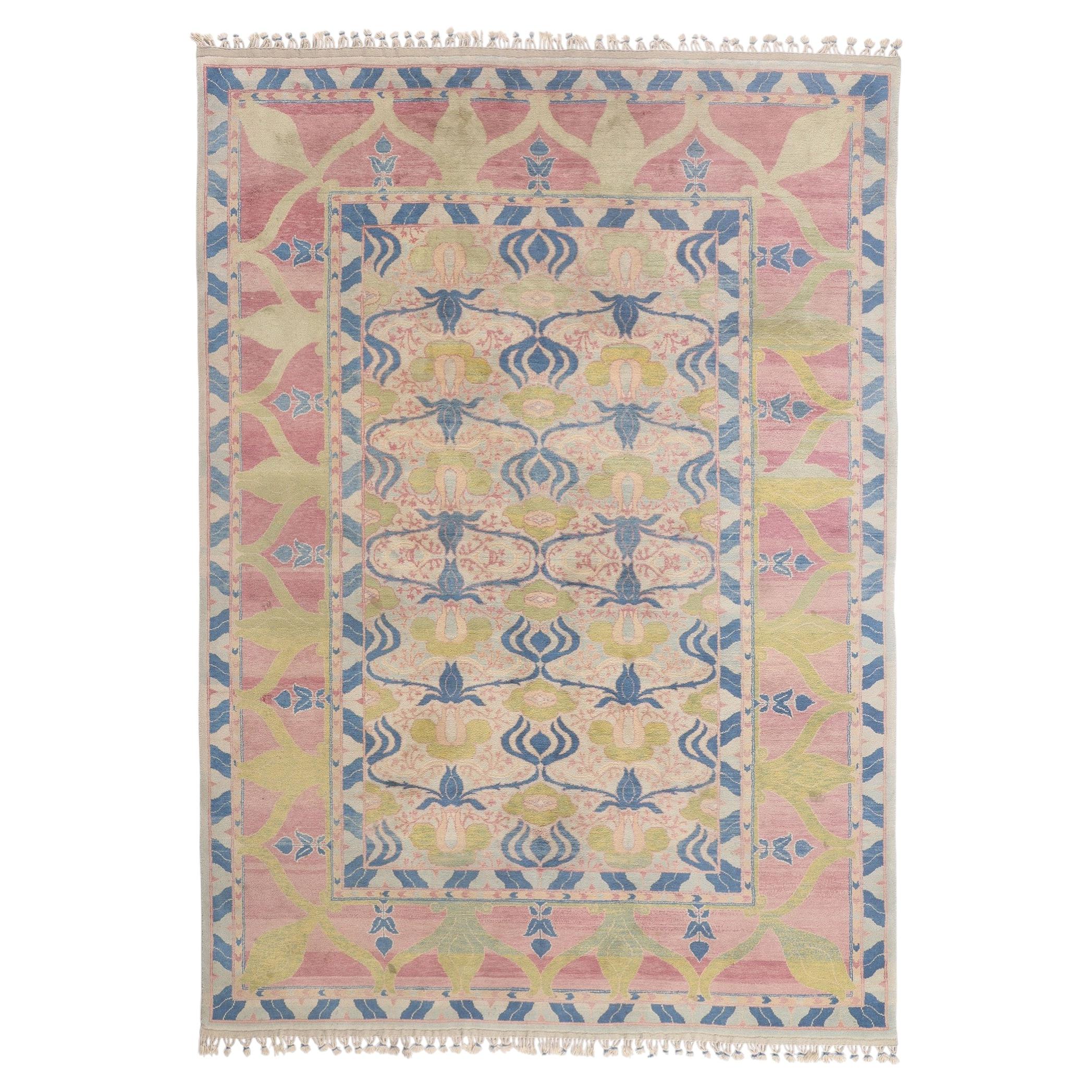 The Pastoral Symphony: A Vintage Turkish Oushak Masterpiece of Arts and Crafts For Sale