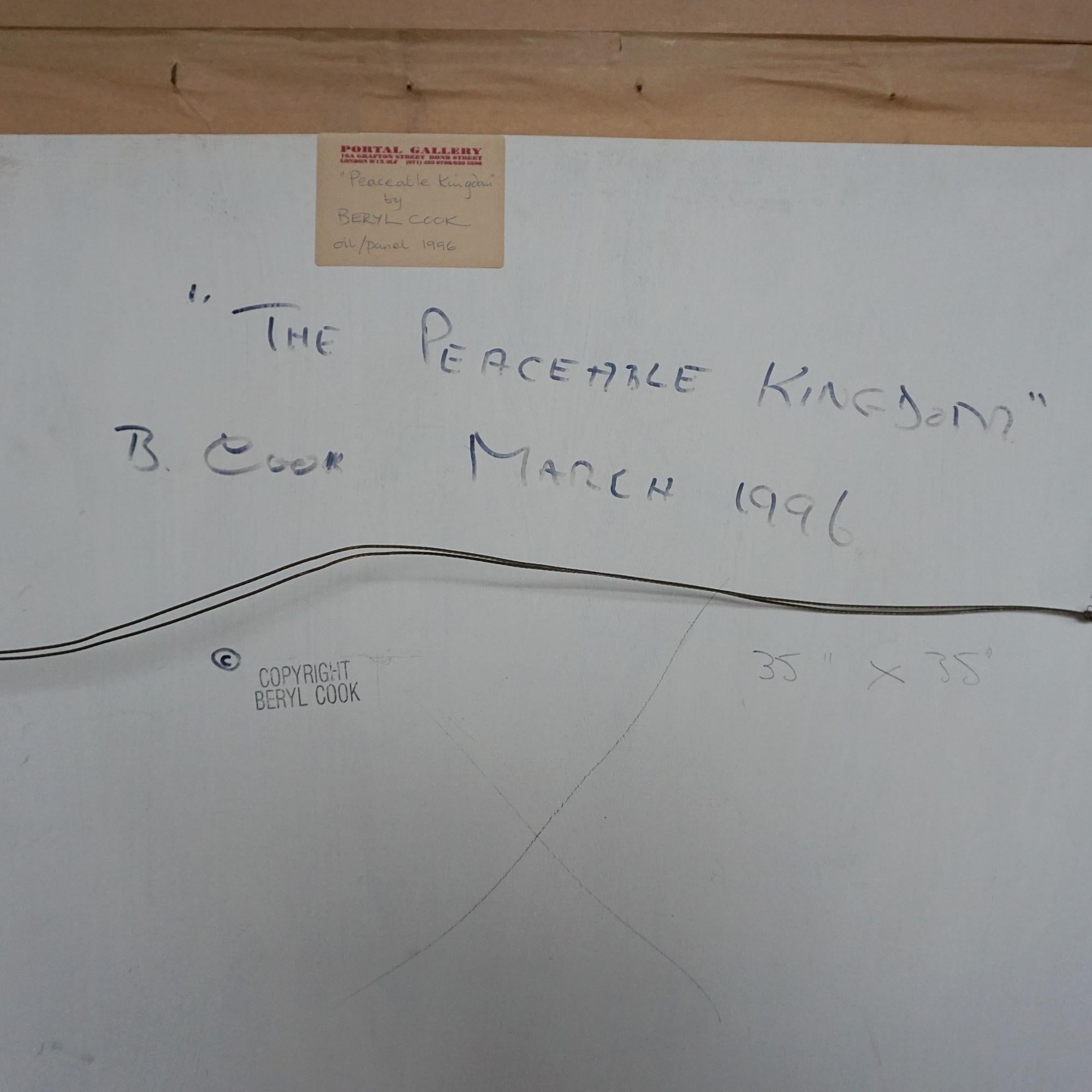 „The Peaceable Kingdom“, Öl auf Karton von Beryl Cook, OBE 1996 im Angebot 2