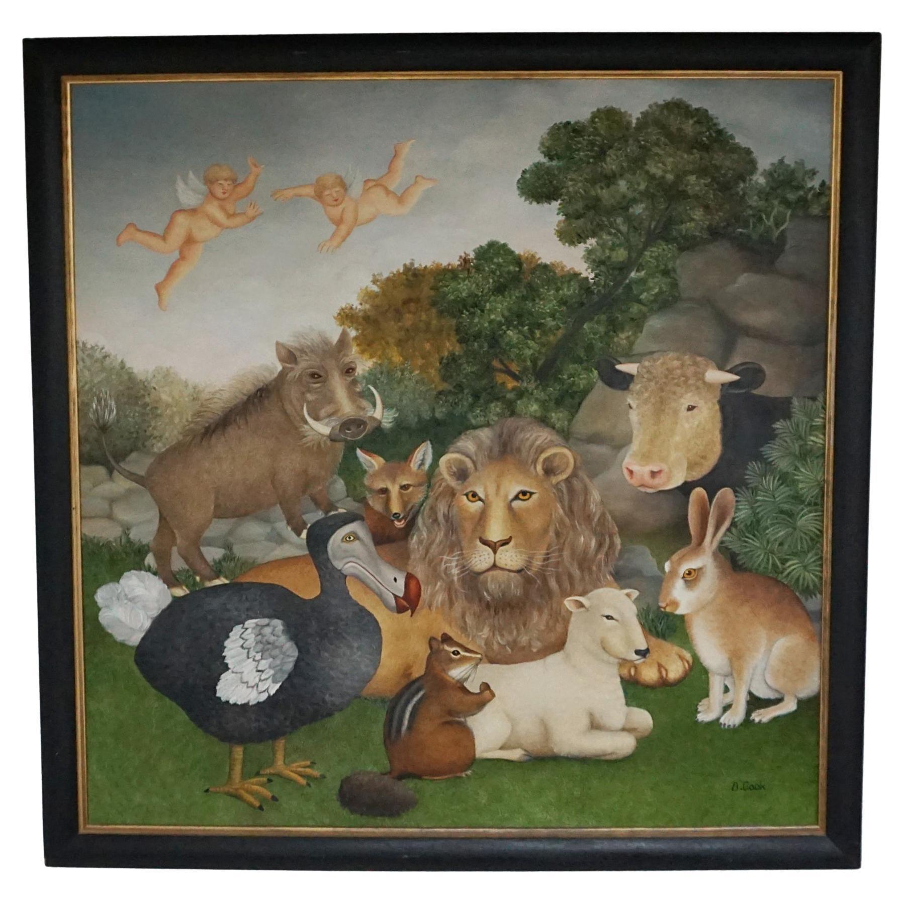 „The Peaceable Kingdom“, Öl auf Karton von Beryl Cook, OBE 1996