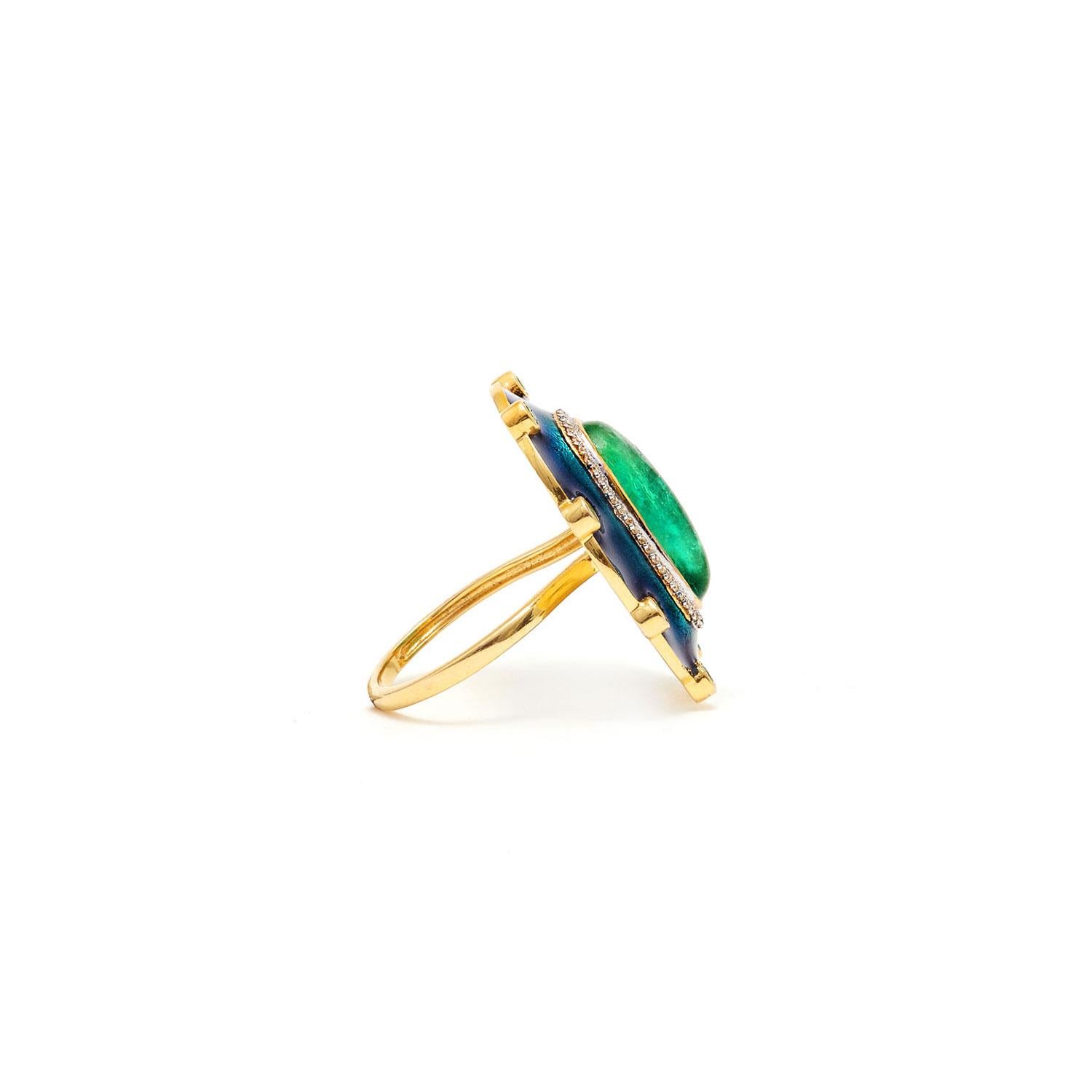 Oval Cut Peacock Columbian Emerald Diamond Cocktail Ring For Sale
