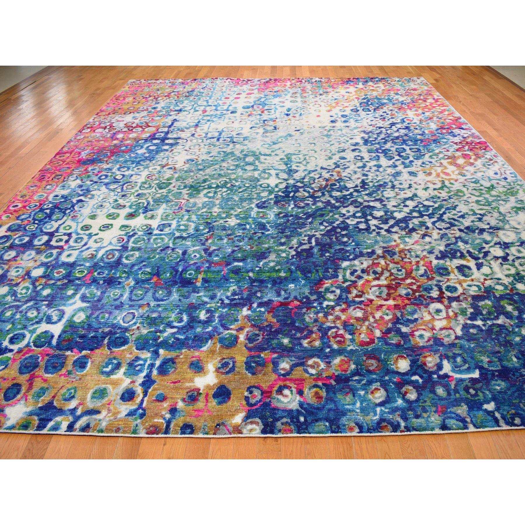 THE PEACOCK Übergroßer Sari farbenfroher handgeknüpfter Orientteppich aus Seide in Übergröße 11'10