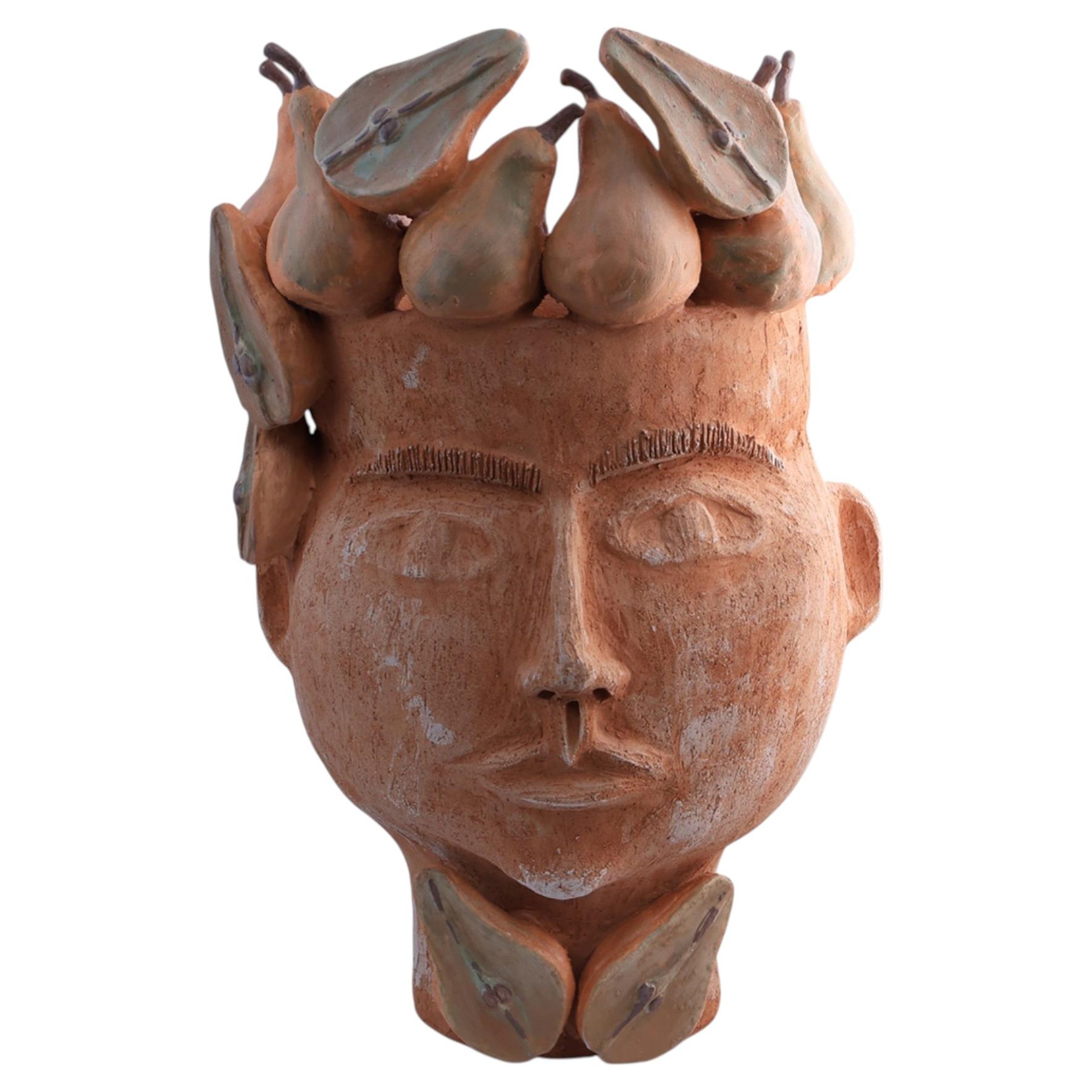 The Pear Court Lady Terracotta Figurative Vase For Sale