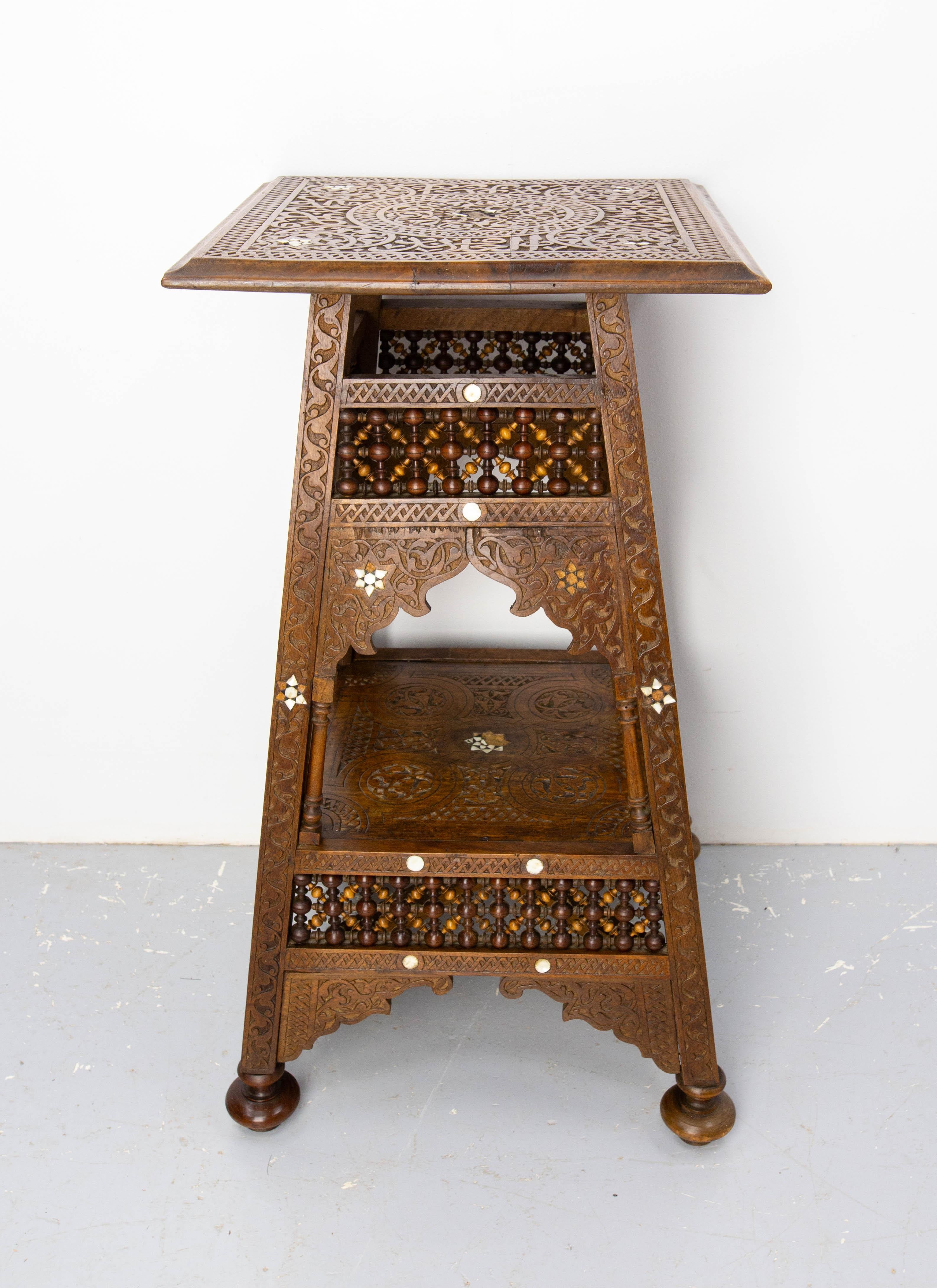 Wood Syrian Hand-Carved & Inlaid Pedestal, early 20th century For Sale