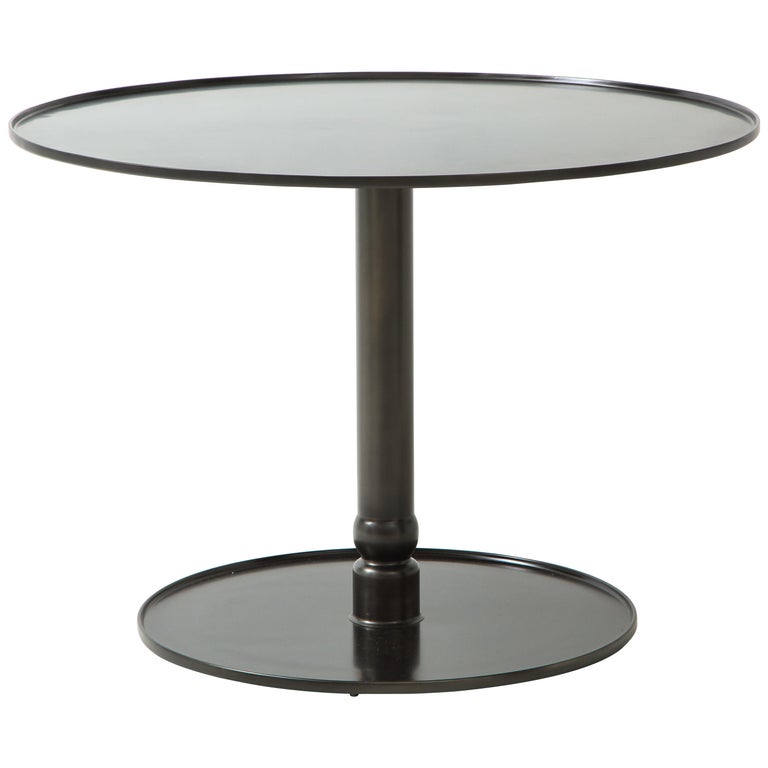 The Pedestal Table, Hand Blackened Patina, Cast Base & Forged Edges For Sale