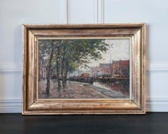 Les péniches le long du canal. Prosper De Wit (1860-1947).