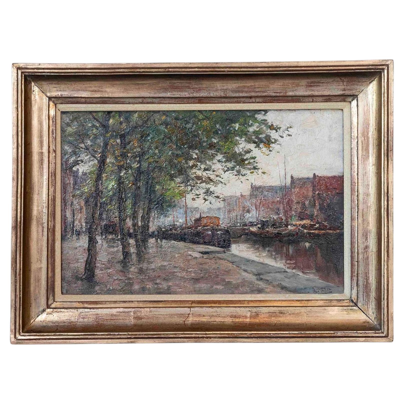 The Peniches Along The Canal. Prosper De Wit (1860-1947). For Sale