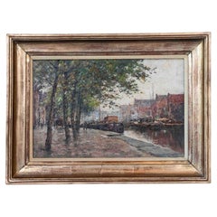 Les péniches le long du canal. Prosper De Wit (1860-1947).