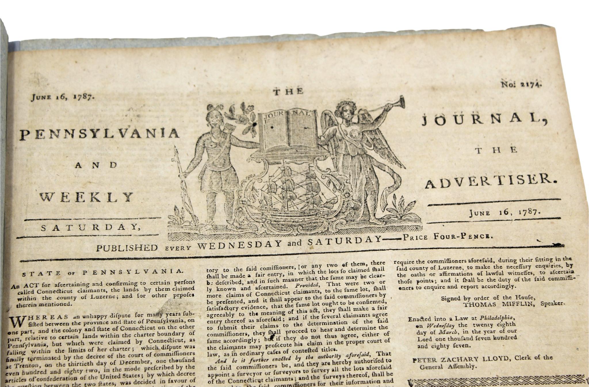 The Pennsylvania Journal und The Weekly Advertiser, herausgegeben am 16. Juni 1787 im Angebot 4