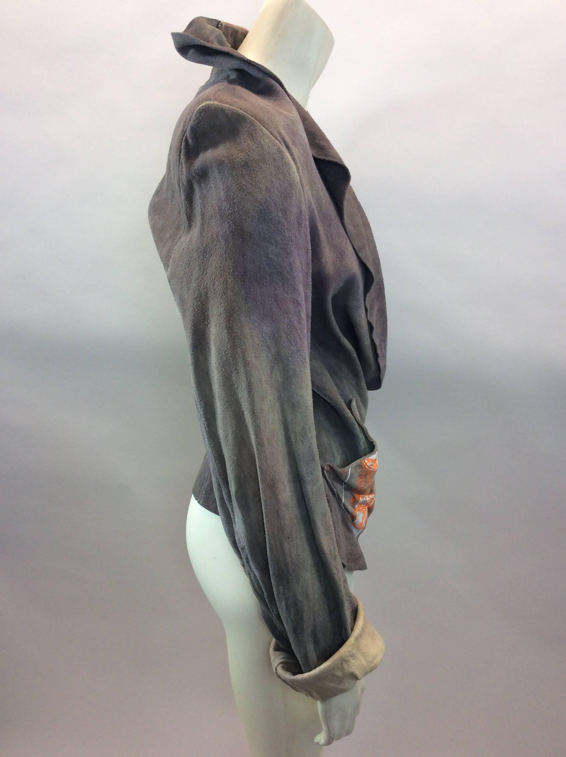 The People of the Labyrinths Taupe Leather Wrap Jacket In Excellent Condition For Sale In Narberth, PA