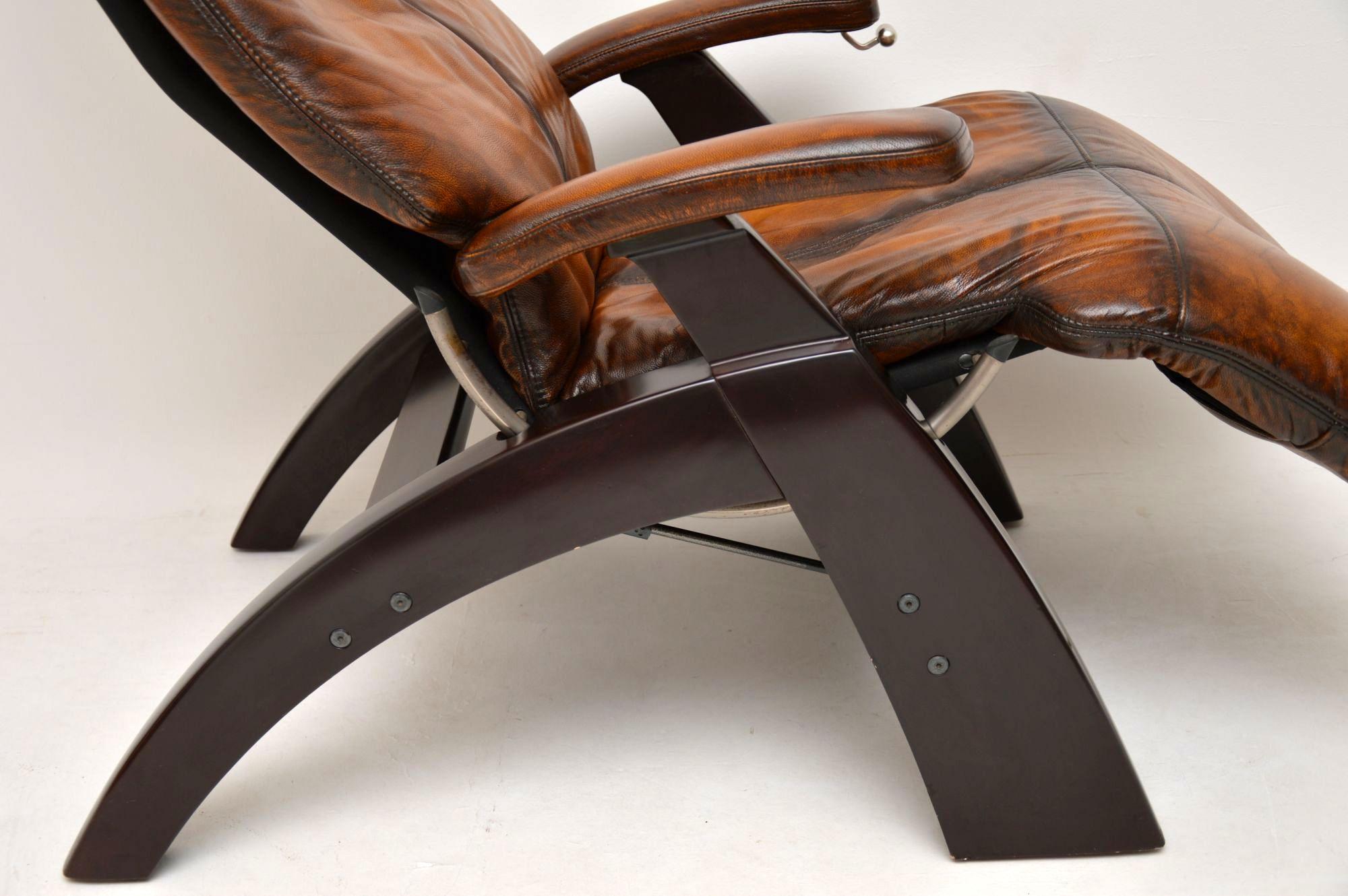 The Perfect Chair, Retro Leather Zero Gravity Reclining Armchair In Good Condition In London, GB