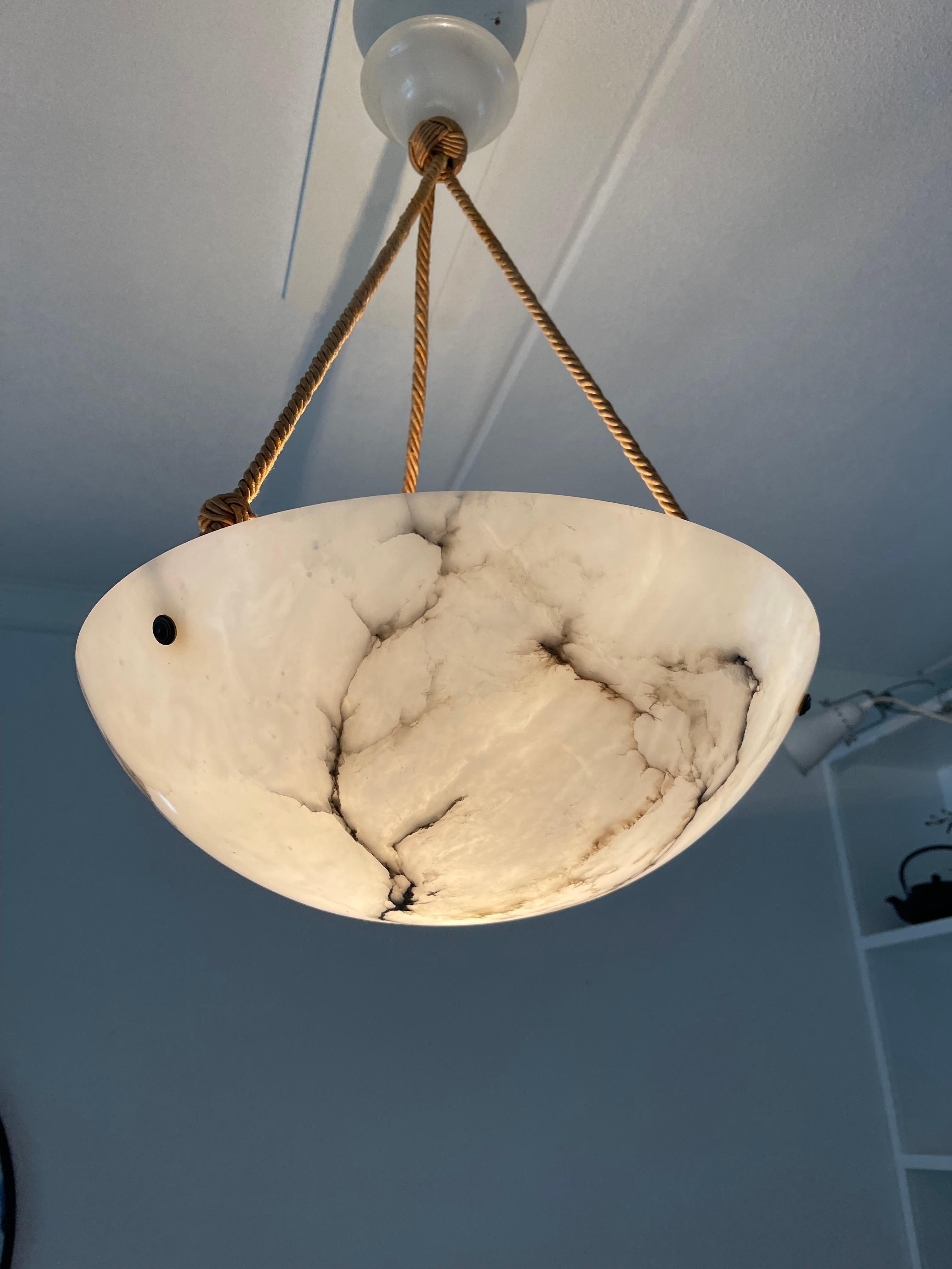 Perfect Shape Pure White Alabaster and Black Veins Pendant Light Chandelier 7