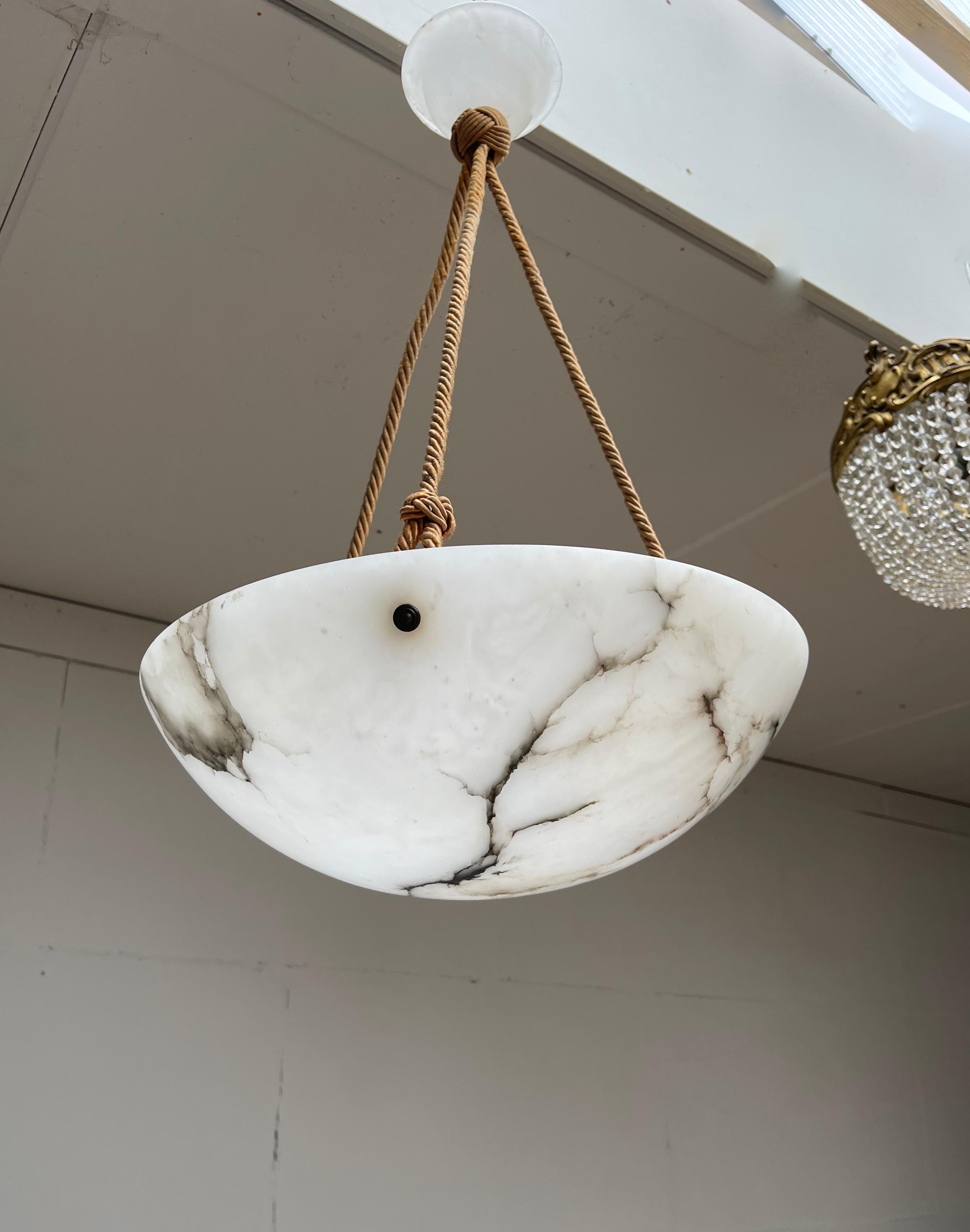 Perfect Shape Pure White Alabaster and Black Veins Pendant Light Chandelier 9